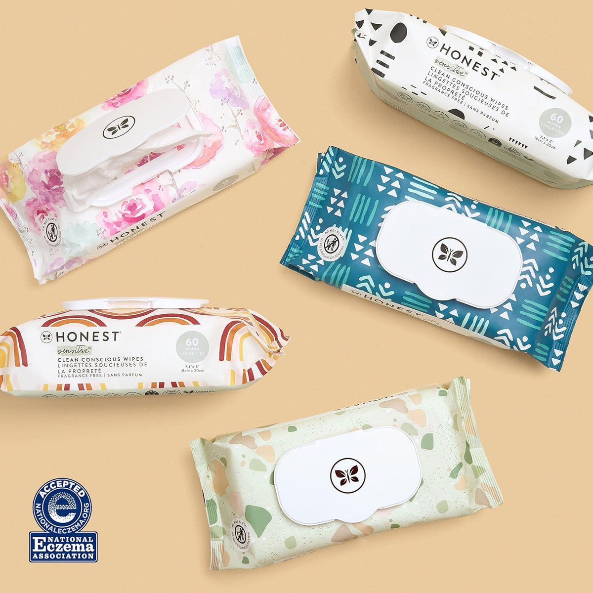 The Honest Company Clean Conscious Unscented Wipes | Over 99% Water, Compostable, Plant-Based, Baby Wipes | Hypoallergenic For Sensitive Skin, EWG Verified | Geo Mood, 576 Count,