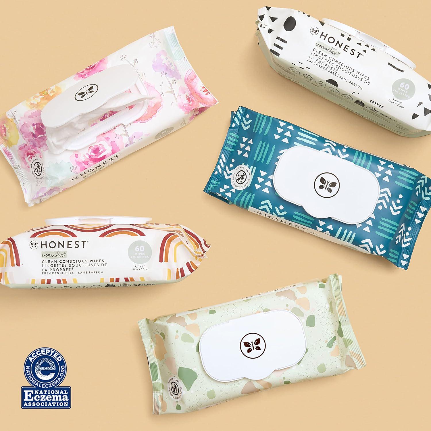 The Honest Company Clean Conscious Unscented Wipes | Over 99% Water, Compostable, Plant-Based, Baby Wipes | Hypoallergenic For Sensitive Skin, EWG Verified | Balance Blues, 60 Count,