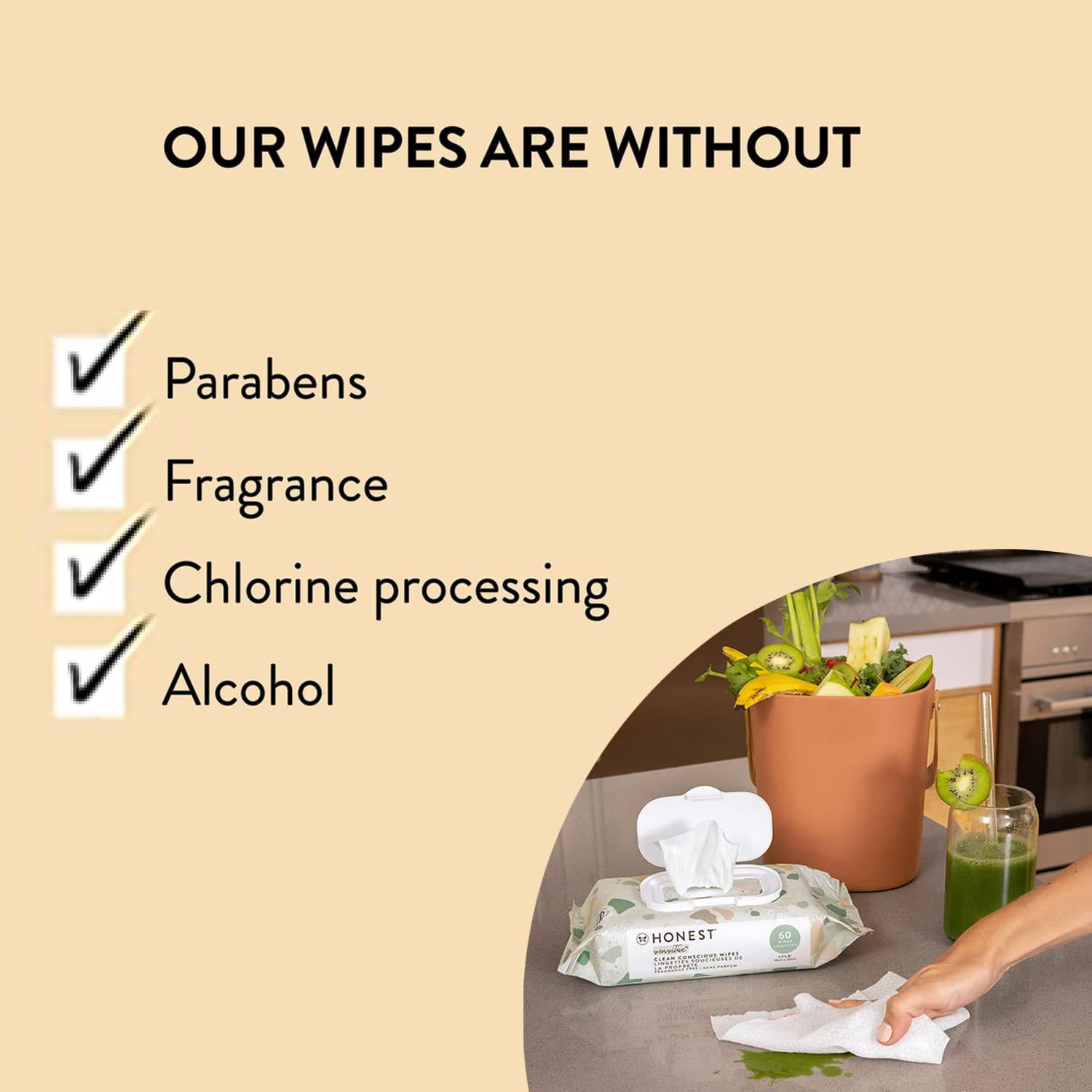 The Honest Company Clean Conscious Unscented Wipes | Over 99% Water, Compostable, Plant-Based, Baby Wipes | Hypoallergenic For Sensitive Skin, EWG Verified | Sunburst, 864 Count,