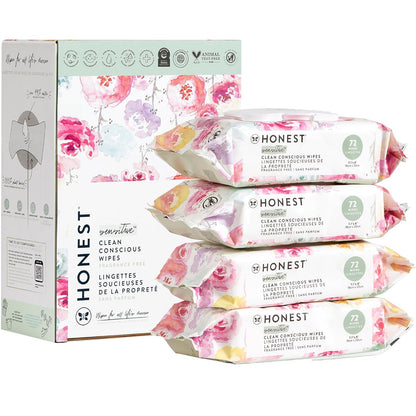 The Honest Company Clean Conscious Unscented Wipes | Over 99% Water, Compostable, Plant-Based, Baby Wipes | Hypoallergenic For Sensitive Skin, EWG Verified | Rose Blossom, 288 Count,
