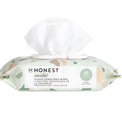 The Honest Company Clean Conscious Unscented Wipes | Over 99% Water, Compostable, Plant-Based, Baby Wipes | Hypoallergenic For Sensitive Skin, EWG Verified | Geo Mood, 60 Count,