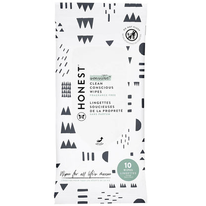 The Honest Company Clean Conscious Unscented Wipes | Over 99% Water, Compostable, Plant-Based, Baby Wipes | Hypoallergenic For Sensitive Skin, EWG Verified | Pattern Play, 10 Count,
