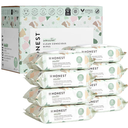 The Honest Company Clean Conscious Unscented Wipes | Over 99% Water, Compostable, Plant-Based, Baby Wipes | Hypoallergenic For Sensitive Skin, EWG Verified | Geo Mood, 576 Count,