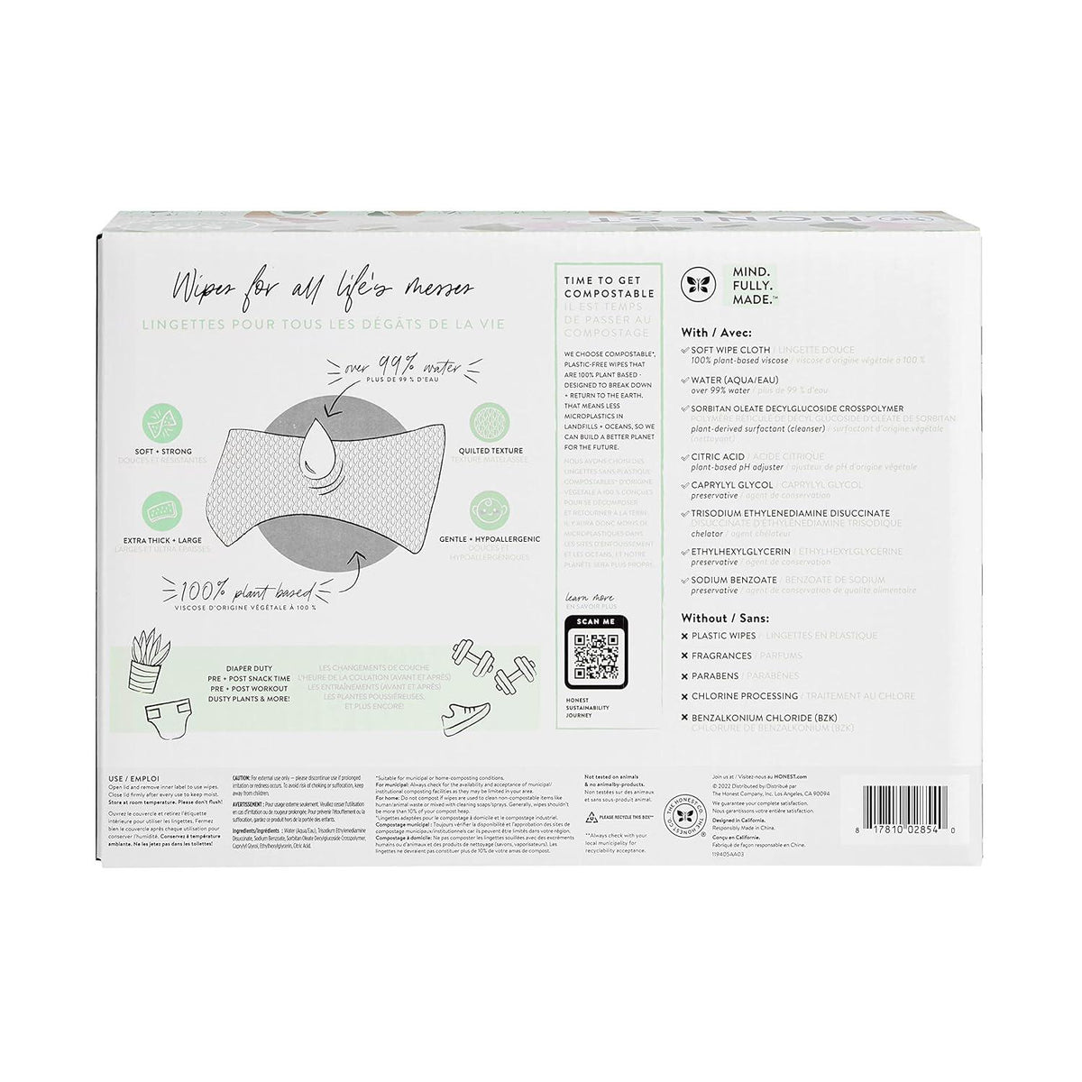 The Honest Company Clean Conscious Unscented Wipes | Over 99% Water, Compostable, Plant-Based, Baby Wipes | Hypoallergenic For Sensitive Skin, EWG Verified | Geo Mood, 576 Count,