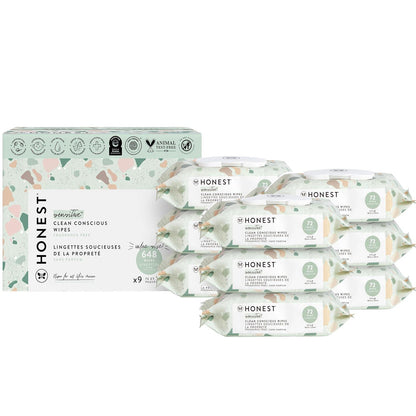 The Honest Company Clean Conscious Unscented Wipes | Over 99% Water, Compostable, Plant-Based, Baby Wipes | Hypoallergenic For Sensitive Skin, EWG Verified | Geo Mood, 648 Count,