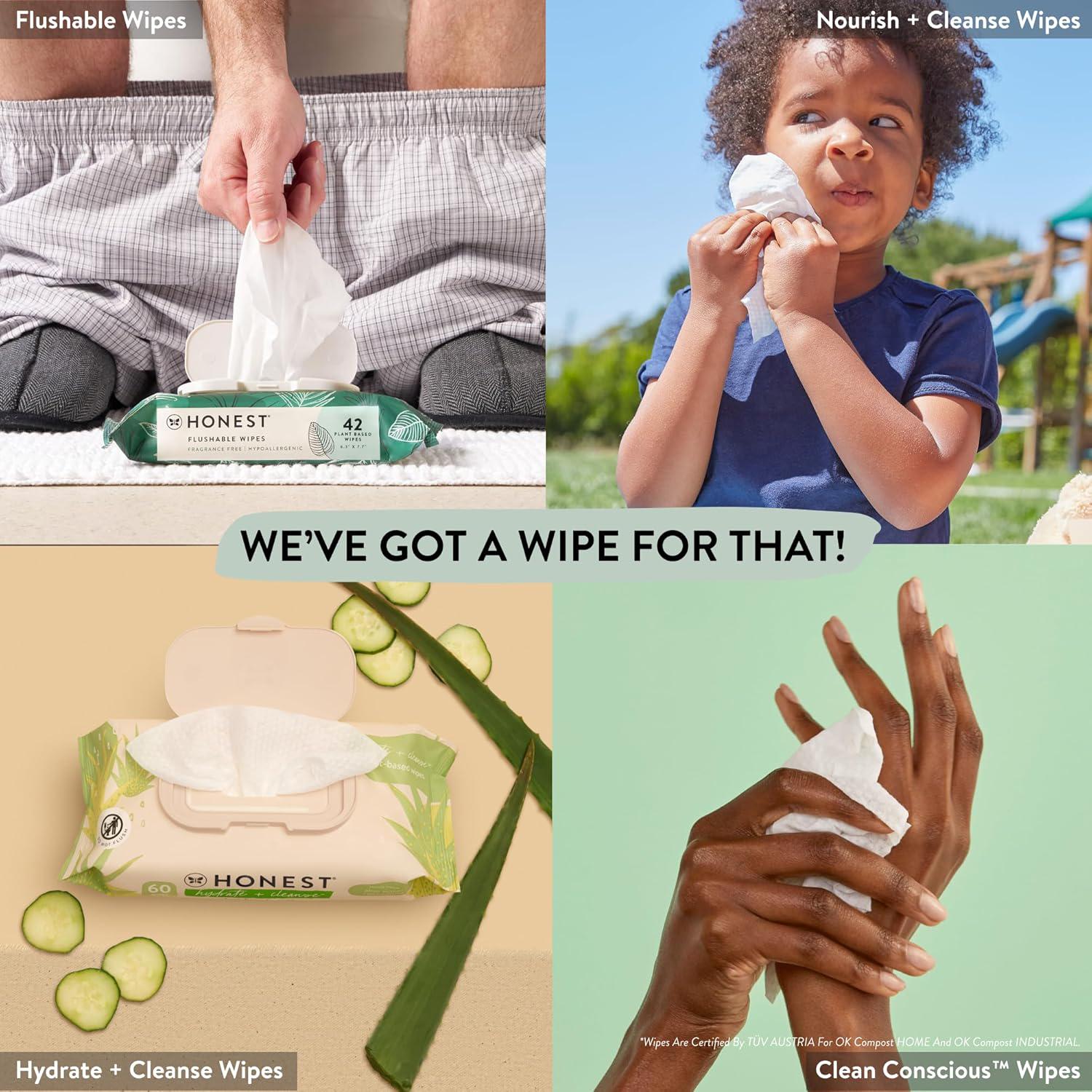 The Honest Company Clean Conscious Unscented Wipes | Over 99% Water, Compostable, Plant-Based, Baby Wipes | Hypoallergenic For Sensitive Skin, EWG Verified | Sunburst, 864 Count,