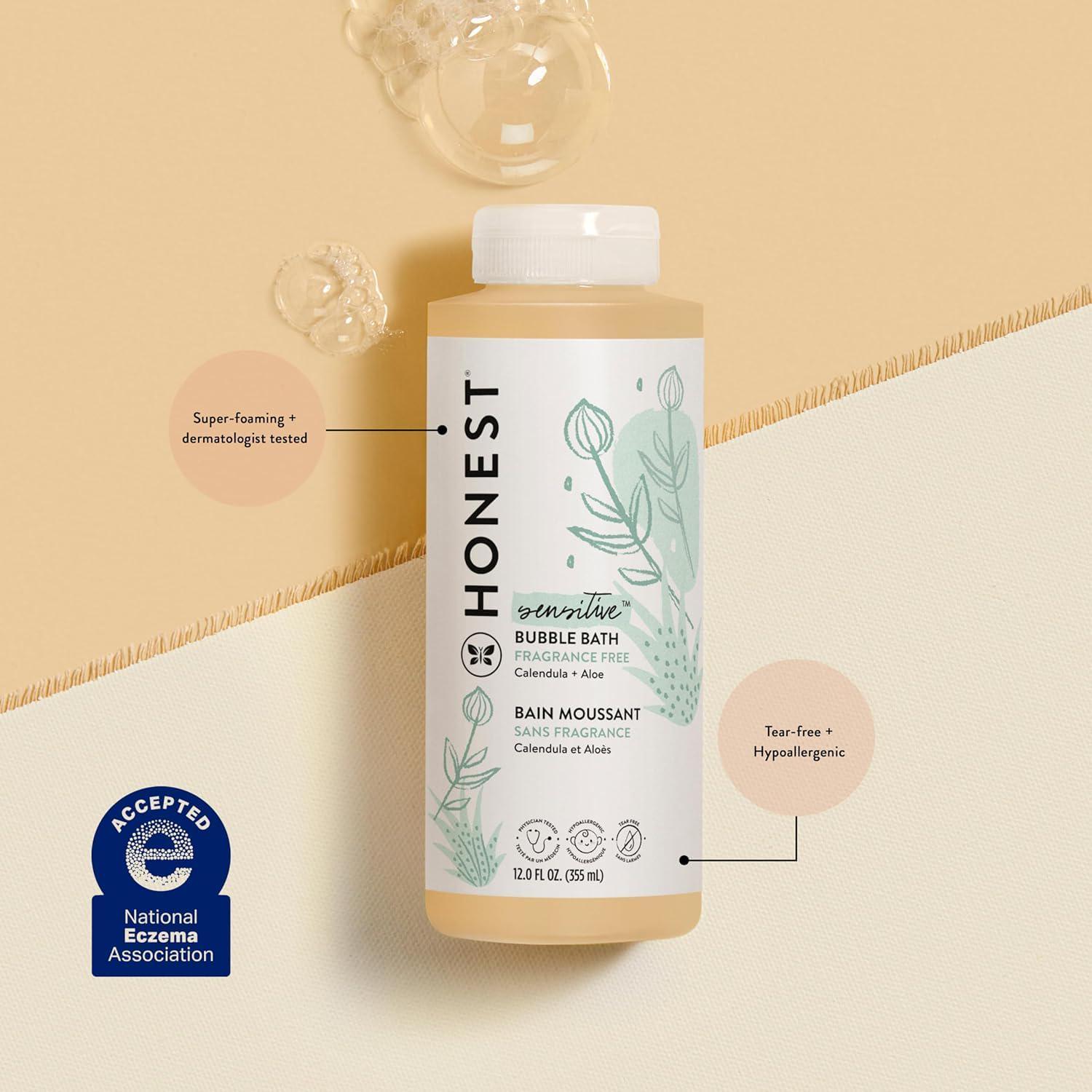 The Honest Company Foaming Bubble Bath | Gentle For Baby | Naturally Derived, Tear-free, Hypoallergenic | Fragrance Free Sensitive, 12 Fl Oz,