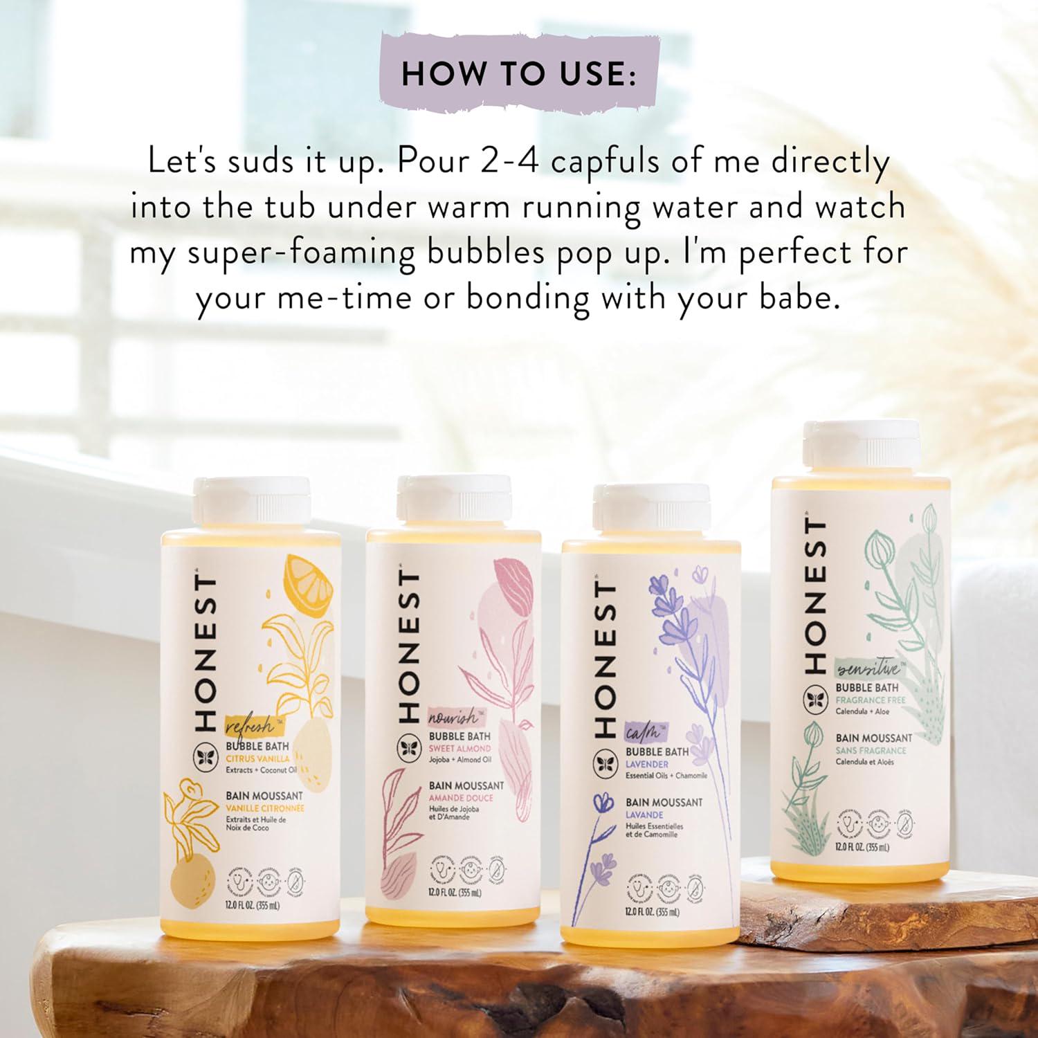 The Honest Company Foaming Bubble Bath | Gentle For Baby | Naturally Derived, Tear-free, Hypoallergenic | Lavender Calm, 12 Fl Oz,