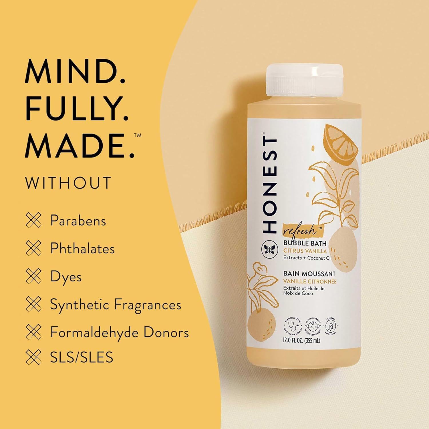 The Honest Company Foaming Bubble Bath | Gentle For Baby | Naturally Derived, Tear-free, Hypoallergenic | Citrus Vanilla Refresh, 12 Fl Oz,