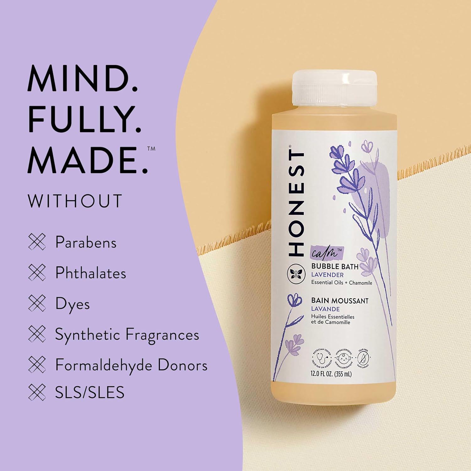 The Honest Company Foaming Bubble Bath | Gentle For Baby | Naturally Derived, Tear-free, Hypoallergenic | Lavender Calm, 12 Fl Oz,