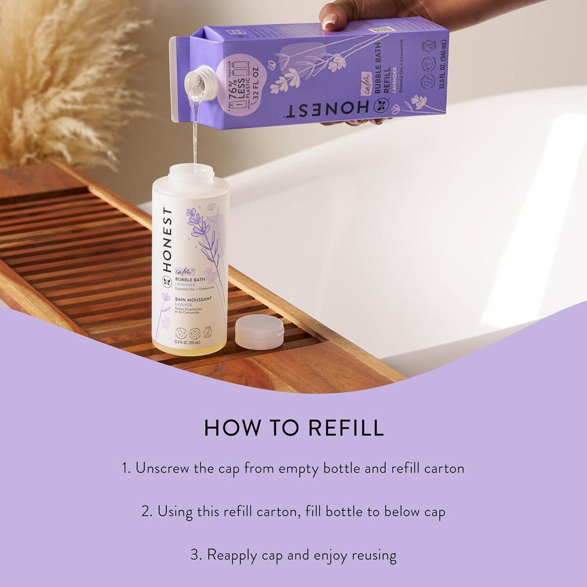 The Honest Company Foaming Bubble Bath Refill Carton | Gentle For Baby | Naturally Derived, Tear-Free, Hypoallergenic | Lavender Calm, 32 Fl Oz,