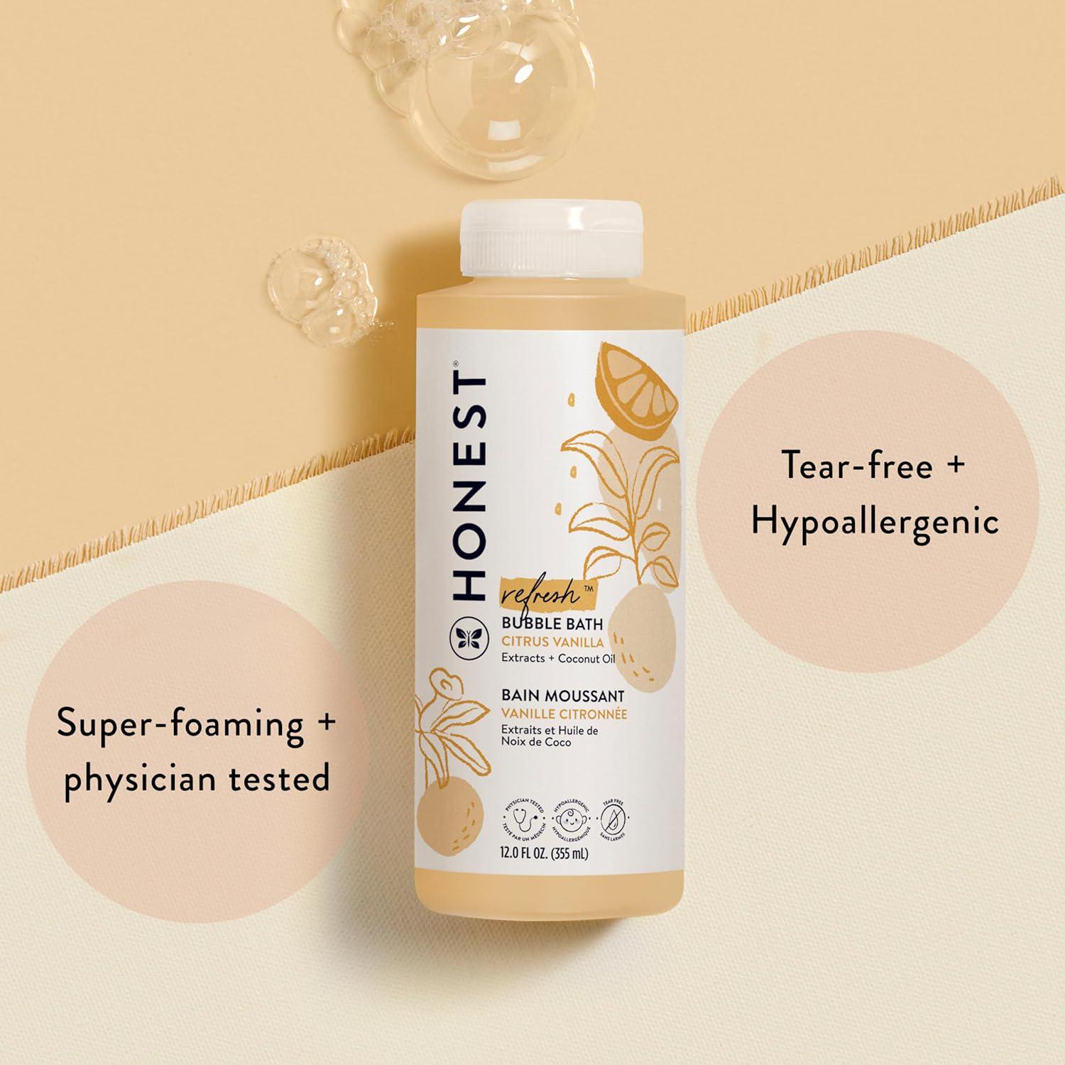 The Honest Company Foaming Bubble Bath | Gentle For Baby | Naturally Derived, Tear-free, Hypoallergenic | Citrus Vanilla Refresh, 12 Fl Oz,