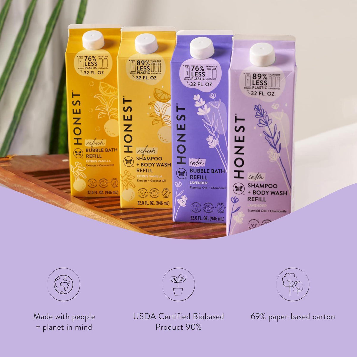 The Honest Company Foaming Bubble Bath Refill Carton | Gentle For Baby | Naturally Derived, Tear-Free, Hypoallergenic | Lavender Calm, 32 Fl Oz,