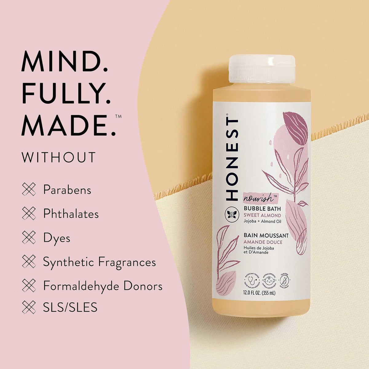 The Honest Company Foaming Bubble Bath | Gentle For Baby | Naturally Derived, Tear-free, Hypoallergenic | Sweet Almond Nourish, 12 Fl Oz,