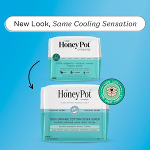 The Honey Pot Company Herbal Pads for Women, Super Absorbency, Infused with Essential Oils for Cooling Effect, Organic Cotton Cover, 16 Count