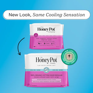 The Honey Pot Company Herbal Sanitary Pads for Women, Regular Flow with Wings, Infused with Essential Oils for Cooling Effect, Organic Cotton Cover, 20 ct