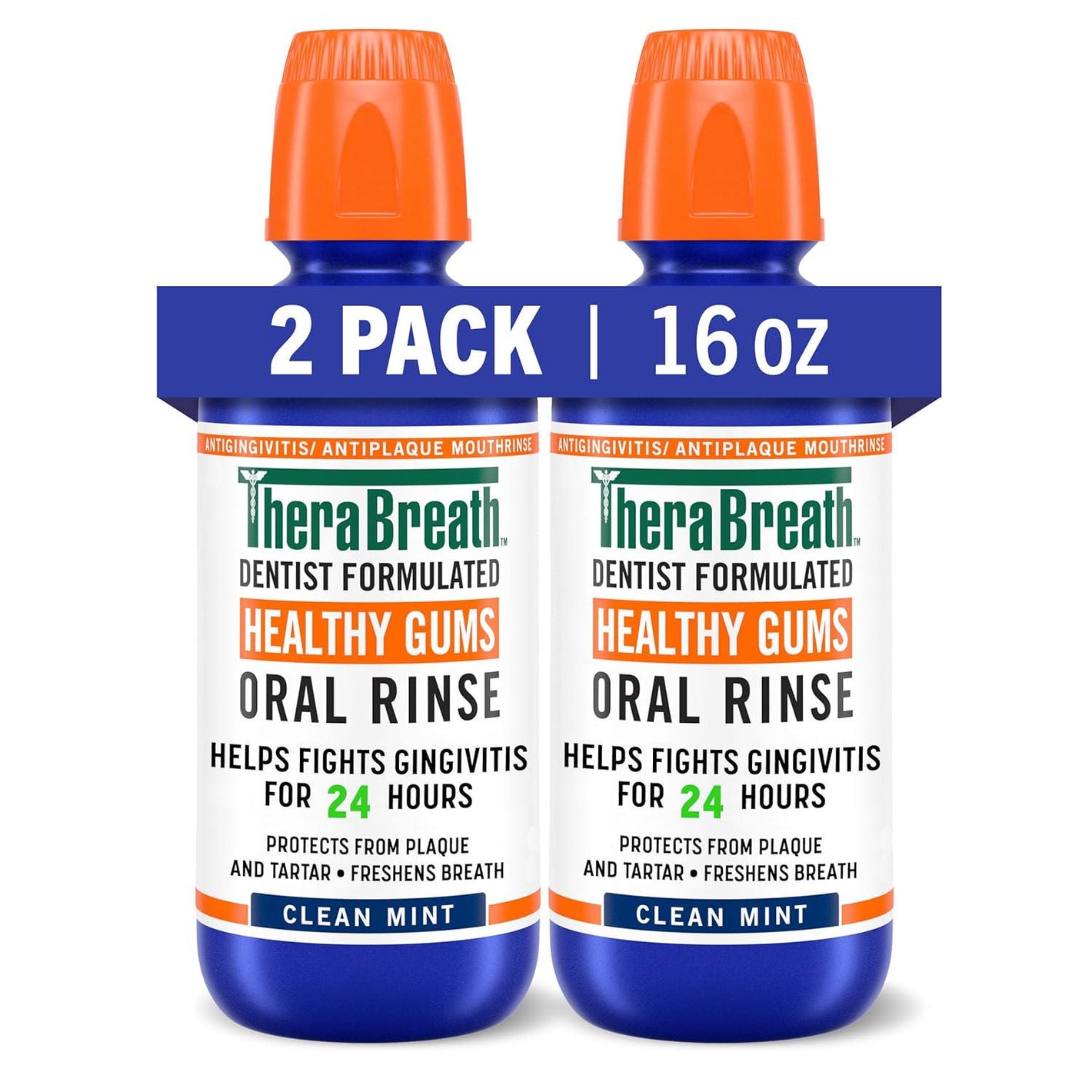 TheraBreath TheraBreath Healthy Gums Mouthwash Clean Mint, Antigingivitis, Dentist Formulated, 16 Fl Oz (2-Pack)