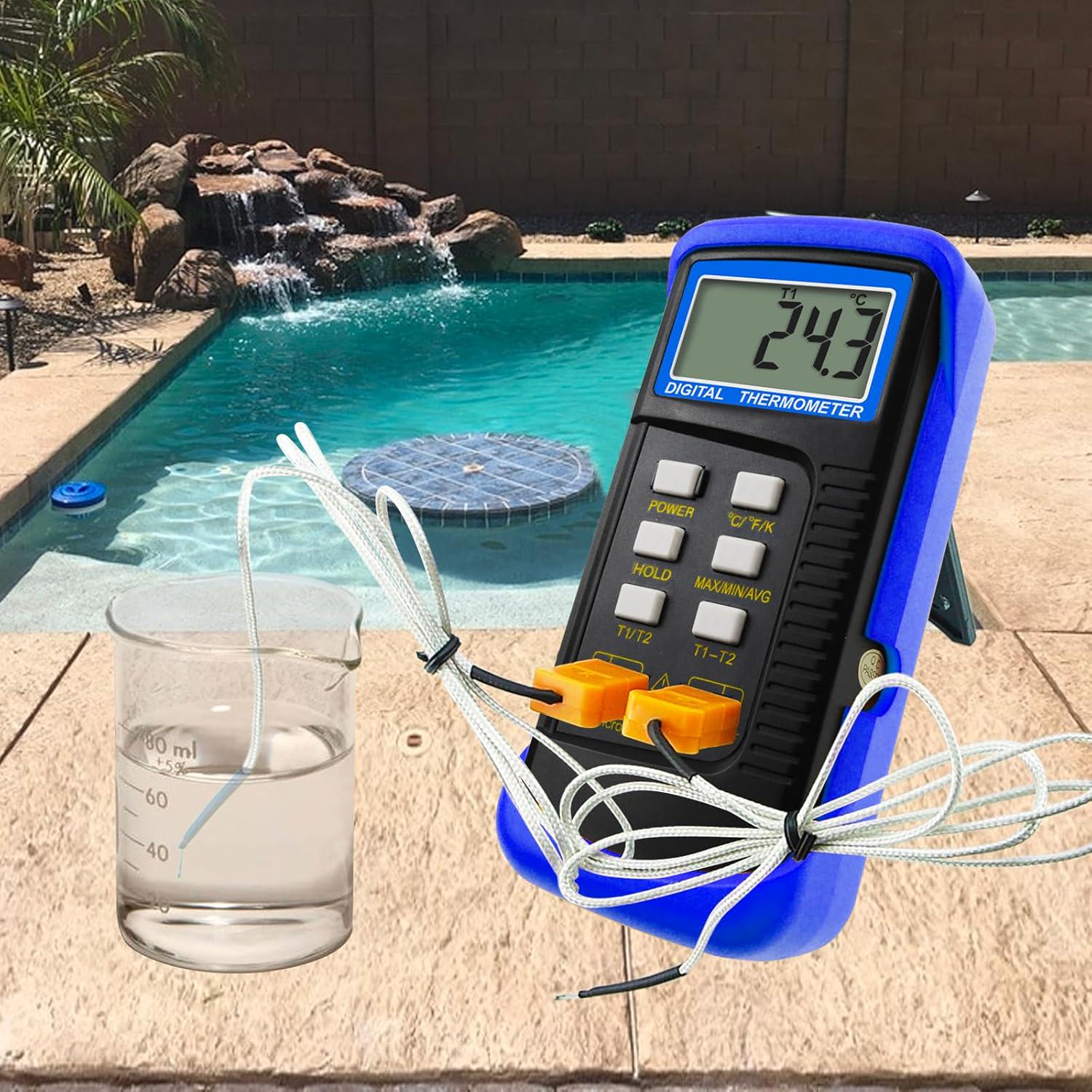 Thermocouple Thermometer Digital K Type Thermometer HVAC Thermometer Dual Temperature Meter With 4 Thermocouples, MAX/MIN/AVG Temperature Measurement, -50~1300°C (-58~2372°F), Blue,
