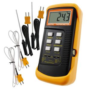 Thermocouple Thermometer Digital K Type Thermometer HVAC Thermometer Dual Temperature Meter With 4 Thermocouples, MAX/MIN/AVG Temperature Measurement, -50~1300°C (-58~2372°F),