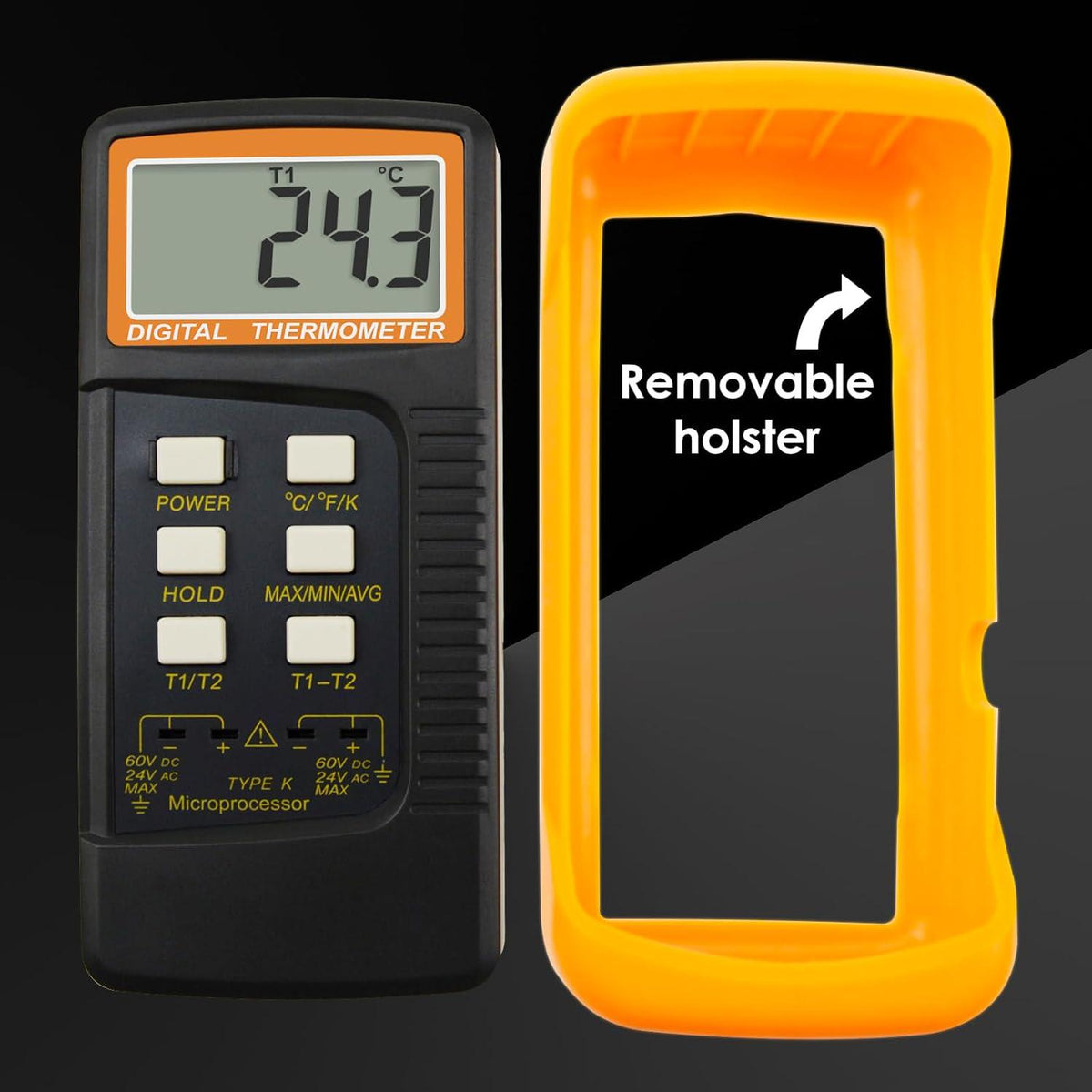 Thermocouple Thermometer Digital K Type Thermometer HVAC Thermometer Dual Temperature Meter With 4 Thermocouples, MAX/MIN/AVG Temperature Measurement, -50~1300°C (-58~2372°F),