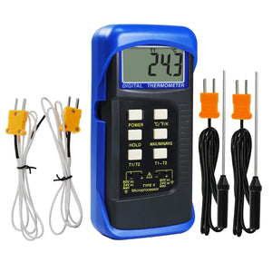 Thermocouple Thermometer Digital K Type Thermometer HVAC Thermometer Dual Temperature Meter With 4 Thermocouples, MAX/MIN/AVG Temperature Measurement, -50~1300°C (-58~2372°F), Blue,
