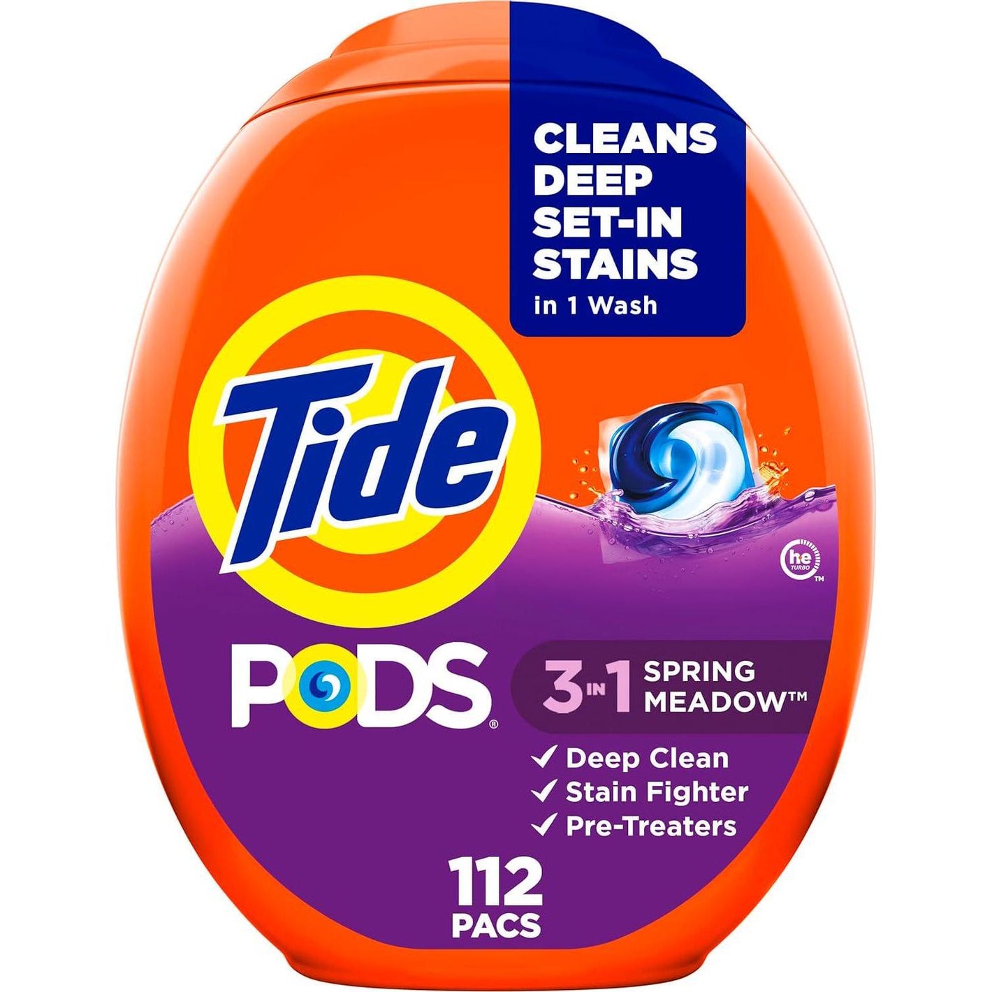 Tide Pods Laundry Detergent Pacs, Spring Meadow Scent, 112 Count, Stain Remover & Color Protector