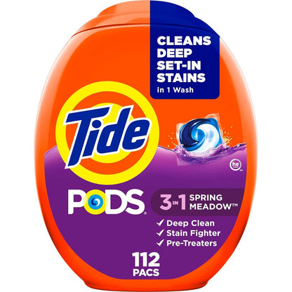 Tide Pods Laundry Detergent Pacs, Spring Meadow Scent, 112 Count, Stain Remover & Color Protector