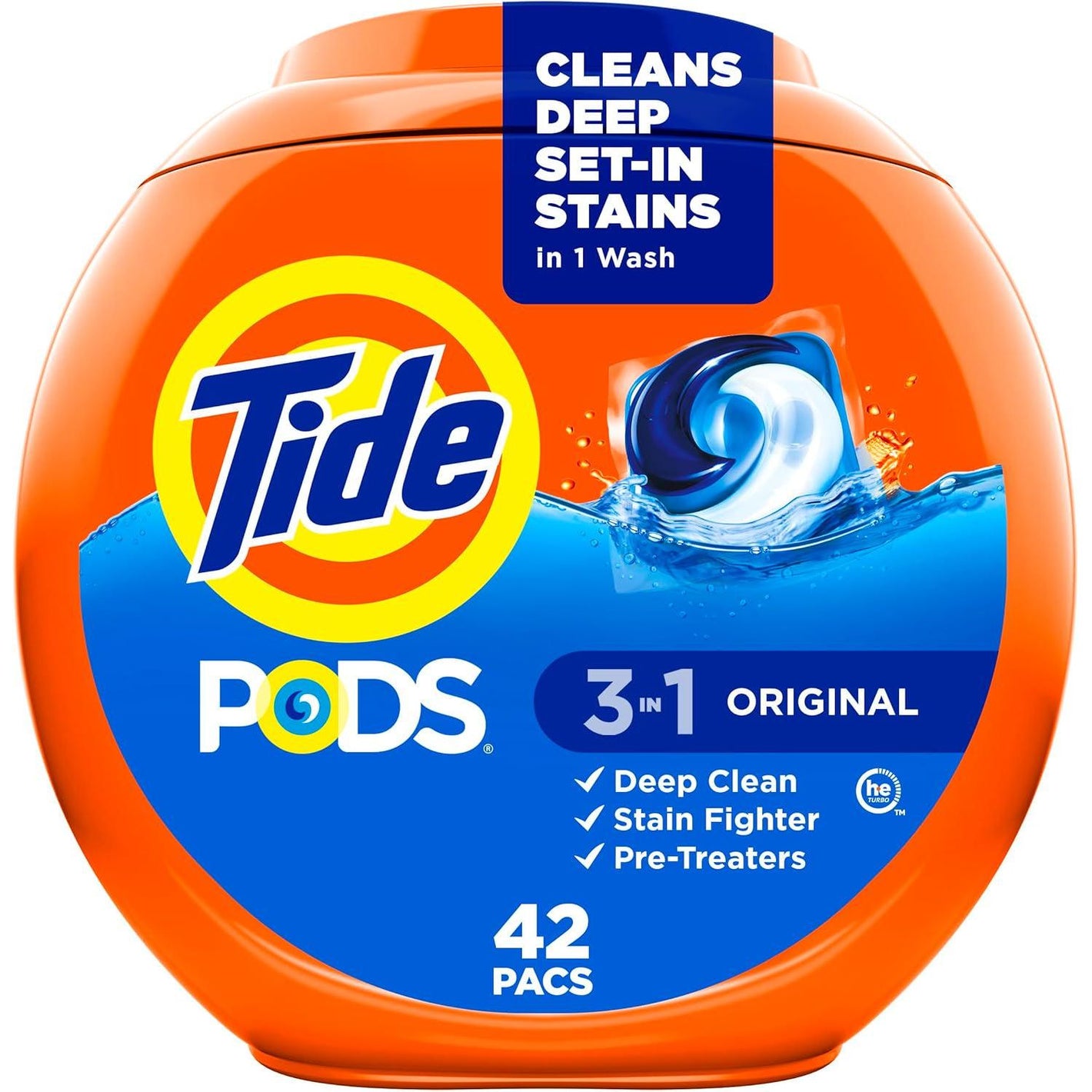 Tide Pods Liquid Laundry Detergent Soap Pacs, Original Scent, HE Compatible, 42 Count, Powerful 3-in-1 Clean in One Step