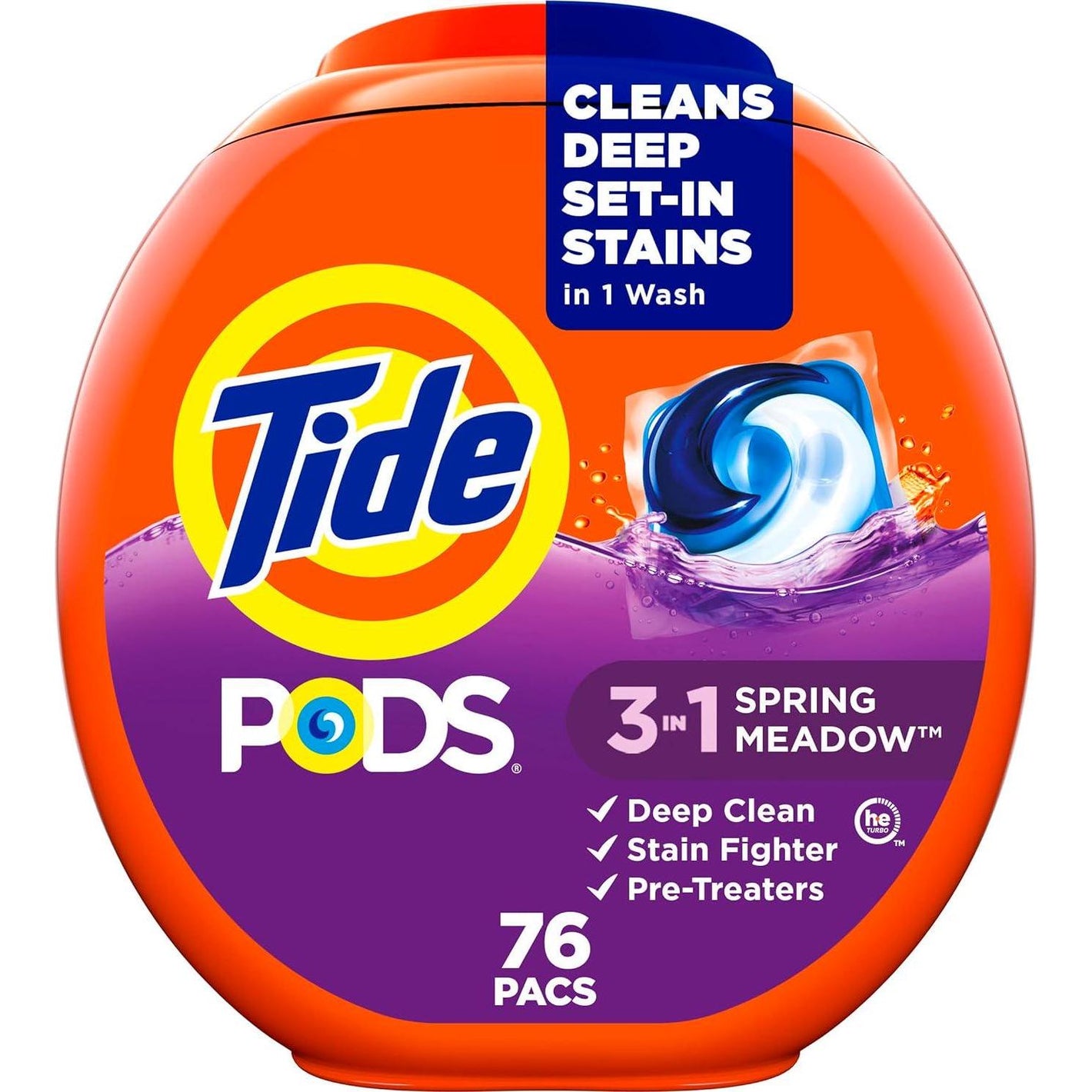 Tide Tide PODS Liquid Laundry Detergent Soap Pacs, Powerful 3-in-1 Clean In One Step, He Compatible, Spring Meadow Scent, 76 Count