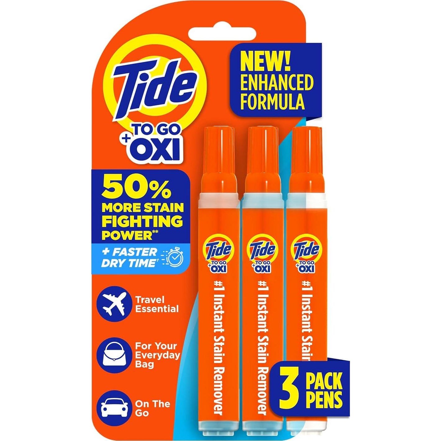 Tide To Go Pen Instant Stain Remover, Portable & Travel-Friendly, Works on Food & Drink Stains, 3-Count Pack