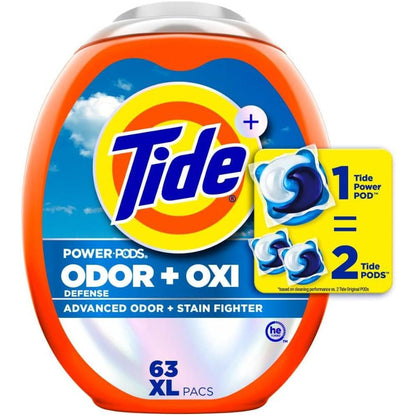 Tide Ultra Oxi Power Pods with Odor Eliminators, Laundry Detergent Pacs, 63 Count, Effective for Visible & Invisible Dirt