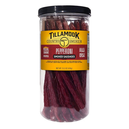 Tillamook Country Smoker Real Hardwood Smoked Sausages, Pepperoni, 152oz Tall Jar, 20 Count