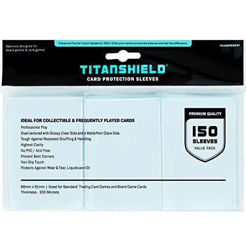 TitanShield Premium Card Sleeves, 150 Count, Clear, 66x91mm, MTG, Pokémon, Board Games Compatible