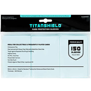 TitanShield Premium Card Sleeves, 150 Count, Clear, 66x91mm, MTG, Pokémon, Board Games Compatible