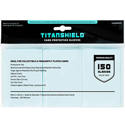 TitanShield Premium Card Sleeves, 150 Count, Clear, 66x91mm, MTG, Pokémon, Board Games Compatible