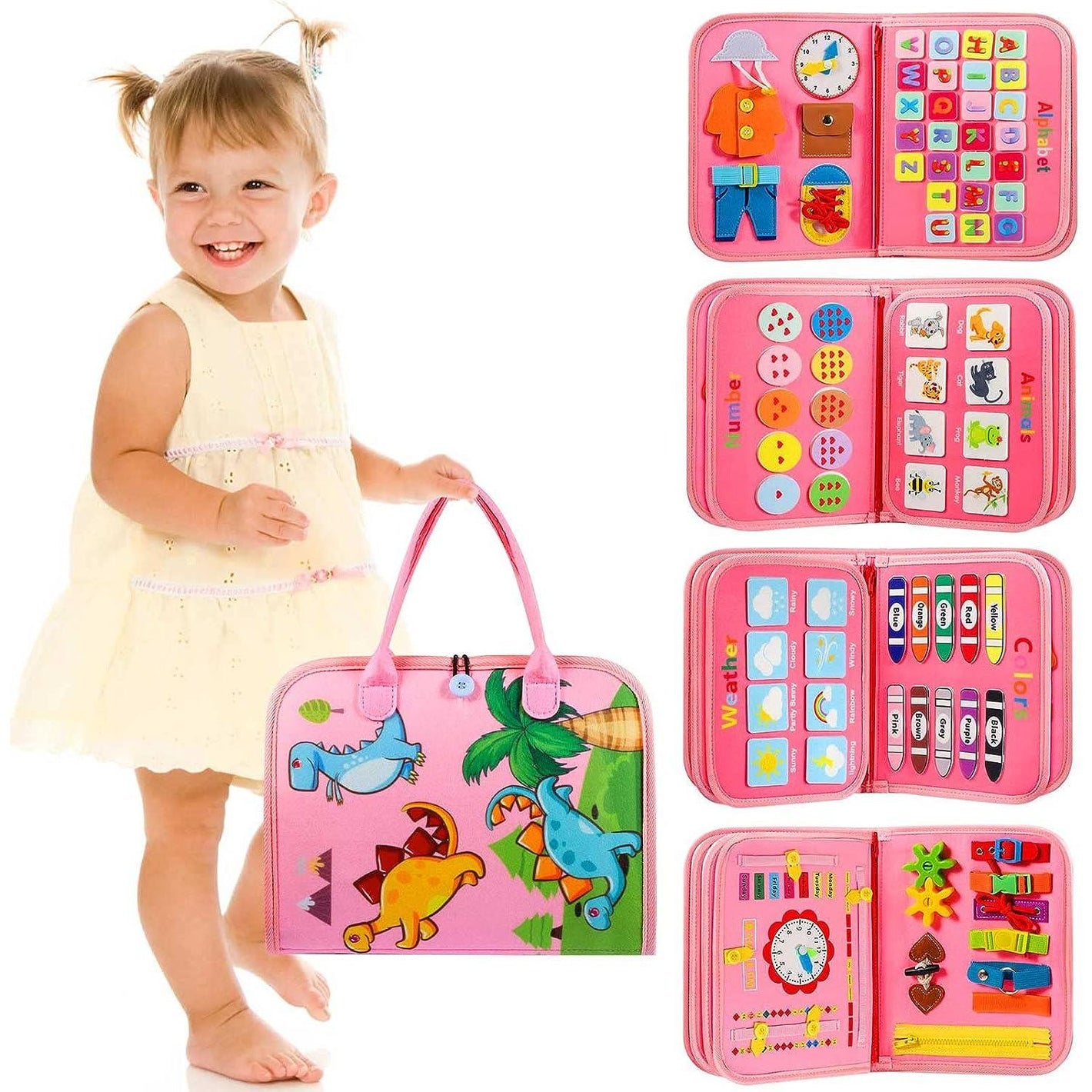 Montessori Busy Board for Toddlers Age 2 3 4 Sensory Travel Toy with Educational Activities