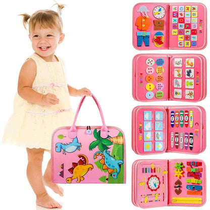 Montessori Busy Board for Toddlers Age 2 3 4 Sensory Travel Toy with Educational Activities