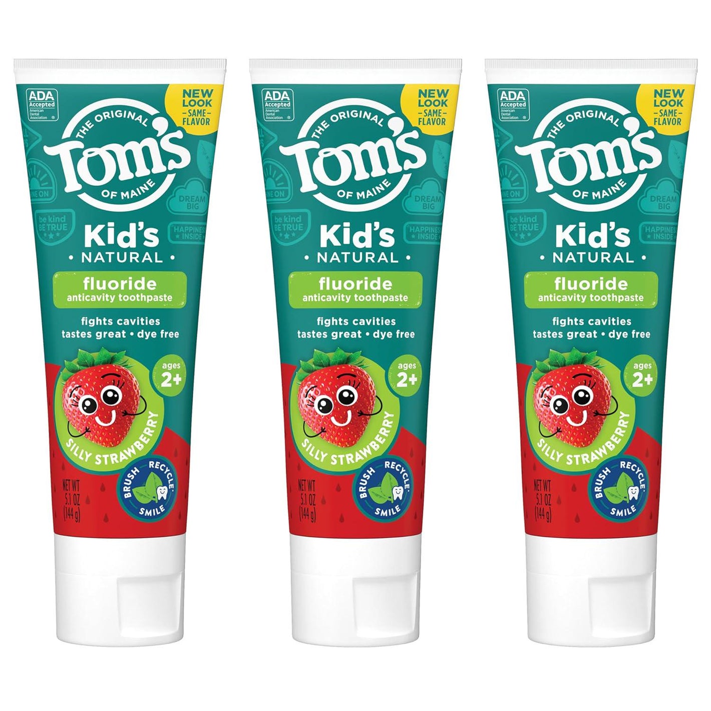 Tom's Of Maine Tom's Of Maine ADA Approved Fluoride Children's Toothpaste, Natural Toothpaste, Dye Free, No Artificial Preservatives, Silly Strawberry, 5.1 Oz. 3-Pack (Packaging May Vary)