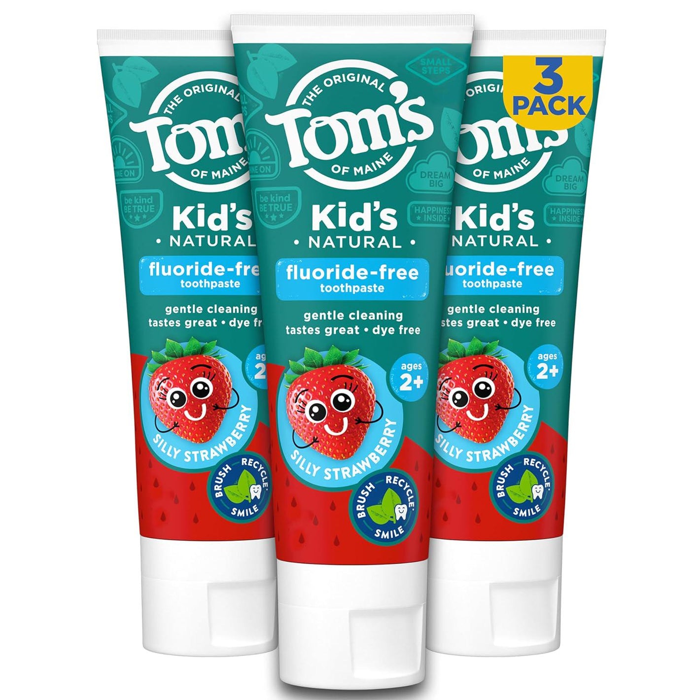 Tom’s of Maine Fluoride-Free Children’s Toothpaste, Natural, Dye-Free, No Artificial Preservatives, Silly Strawberry, 51oz, Pack of 3 (Packaging May Vary)