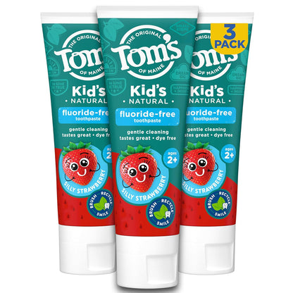 Tom’s of Maine Fluoride-Free Children’s Toothpaste, Natural, Dye-Free, No Artificial Preservatives, Silly Strawberry, 51oz, Pack of 3 (Packaging May Vary)