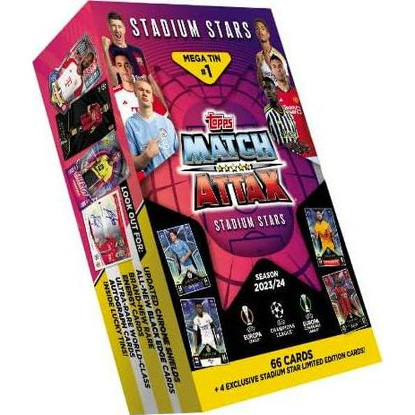Topps Match Attax 23/24 - Mega Random Tin - Contains 66 Match Attax Cards Plus 4 Exclusive Stadium Stars Limited Edition Cards,