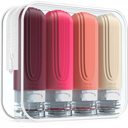 Mrsdry Travel Bottles For Toiletries, Tsa Approved 3oz Travel Size Containers BPA Free Leak Proof Refillable Liquid Silicone Squeezable Travel Accessories For Shampoo Conditioner Lotion (4 Pack)