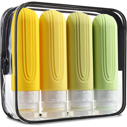 Mrsdry Travel Bottles For Toiletries, Tsa Approved 3oz Travel Size Containers BPA Free Leak Proof Refillable Liquid Silicone Squeezable Travel Accessories For Shampoo Conditioner Lotion (4 Pack)