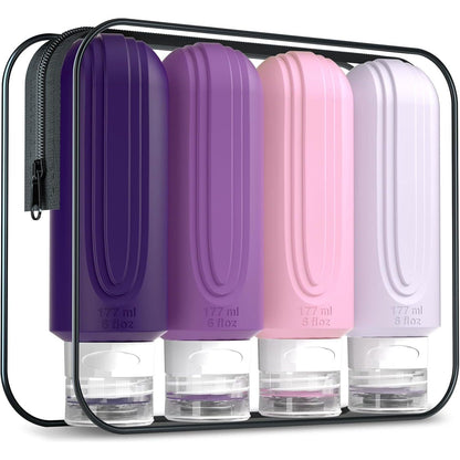 Mrsdry Travel Bottles For Toiletries, Tsa Approved 3oz Travel Size Containers BPA Free Leak Proof Refillable Liquid Silicone Squeezable Travel Accessories For Shampoo Conditioner Lotion (4 Pack)