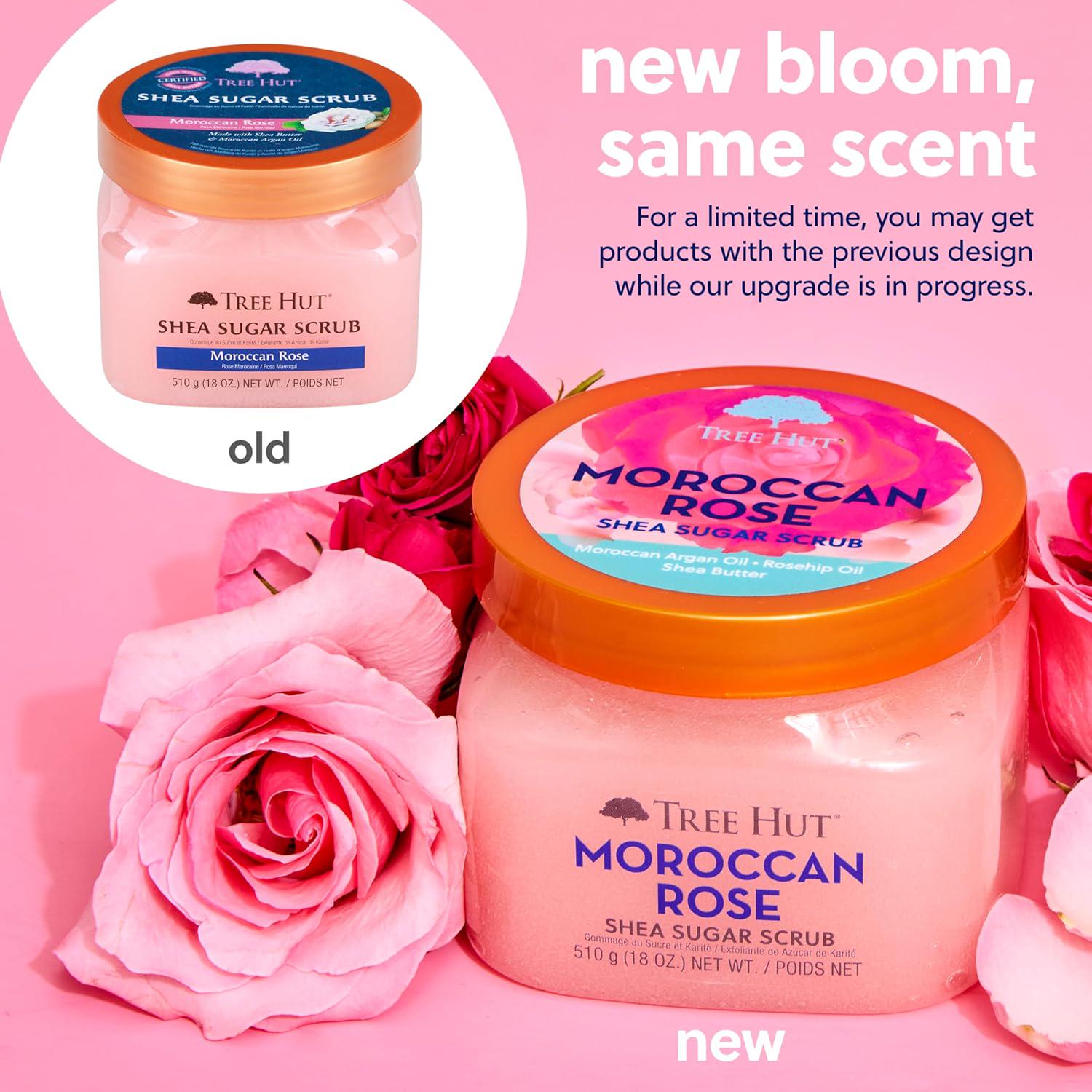 Tree Hut Moroccan Rose Shea Sugar Scrub | Exfoliating Body Scrub Removes Dead, Dry Skin For A Soft And Hydrated Feel | Nourishing Essential Body Care | 18 Fl Oz.,