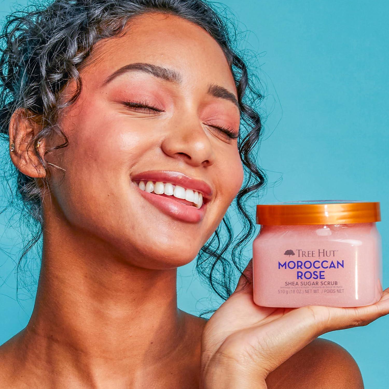 Tree Hut Moroccan Rose Shea Sugar Scrub | Exfoliating Body Scrub Removes Dead, Dry Skin For A Soft And Hydrated Feel | Nourishing Essential Body Care | 18 Fl Oz.,