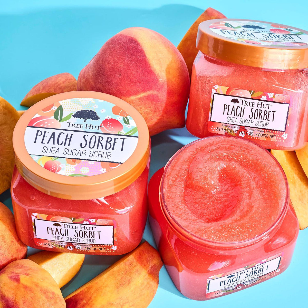 Tree Hut Peach Sorbet Shea Sugar Scrub | Exfoliating Body Scrub Removes Dead, Dry Skin For A Soft And Hydrated Feel | Nourishing Essential Body Care | 18 Fl Oz.,