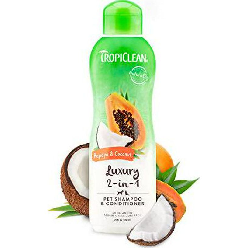 TropiClean 2 in 1 Dog Shampoo and Conditioner Papaya Scent 20 oz Moisturizing Detangler Puppy Safe
