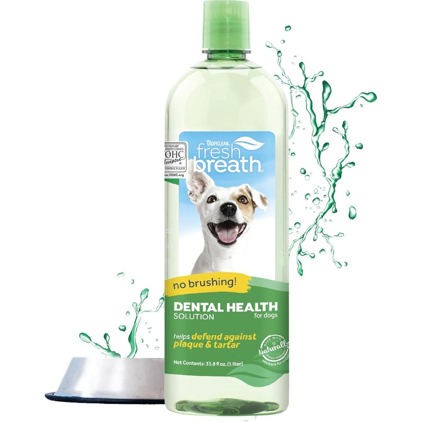TropiClean Fresh Breath Water Additive 33.8 oz Dental Solution for Dogs No Toothbrush Needed