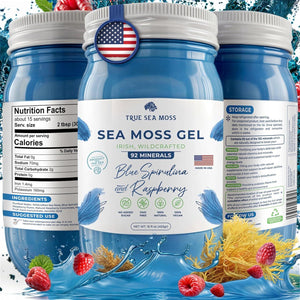 TrueSeaMoss Wildcrafted Irish Sea Moss Gel, Made with Dried Seaweed & Fresh Sea Vegetables, Blue Spirulina & Raspberry, Pack of 1 (Made in USA)